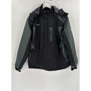 Gemyse Coat Mens Large Black Full Zip Hooded Fleece Lined Pockets Logo Snap